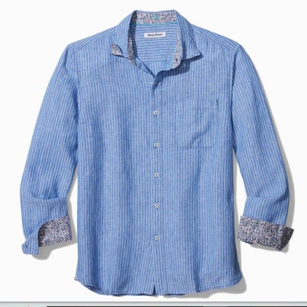 Tommy Bahama Blue Striped Casual Button Down Shirt